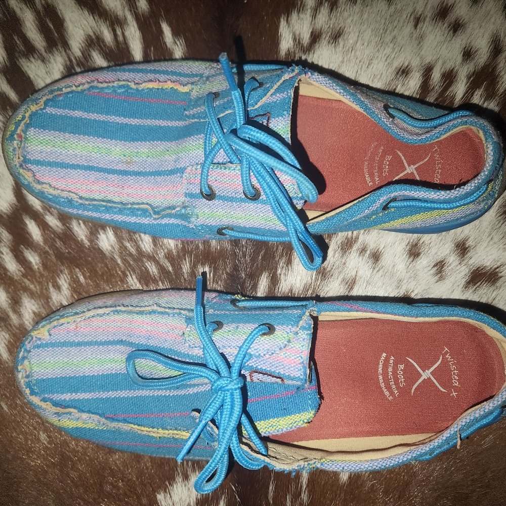 Women's Twisted X Driving Mocs Blue Serape Stripe Size 11 Casual Shoes Loafers